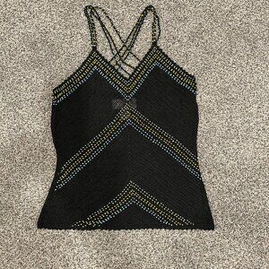 Krocheta by Papillon Crochet Beaded Tank Top Size M Black Spaghetti Straps